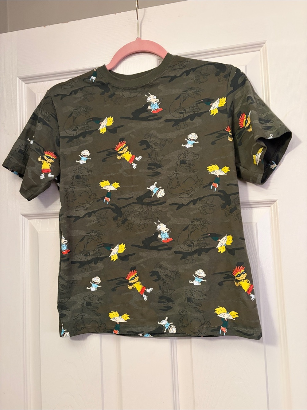 Nickelodeon Olive Green Camouflage Hey Arnold! Allover Tee